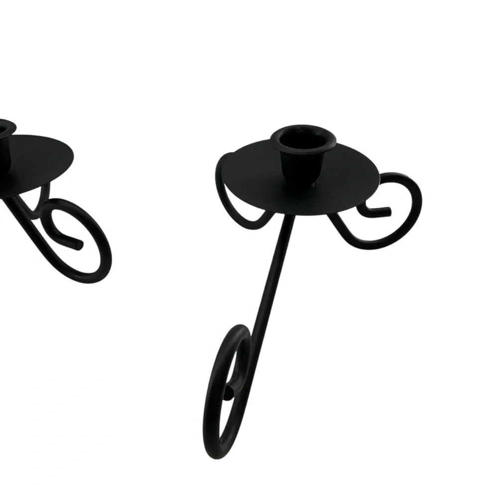 vtg Wrought Iron Candle Holders Flat Black